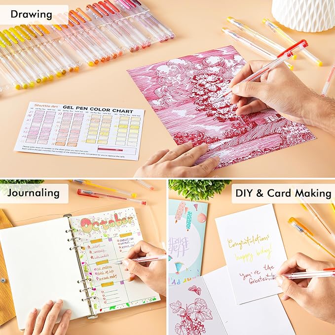 Shuttle Art 60 Pack Red Yellow Tone Gel Pens, 30 Red Orange Yellow Gel Pens with 30 Refills for Adults Coloring Books Journaling Drawing Nature, Landscapes, Animals Scenes-DeskLoop Office