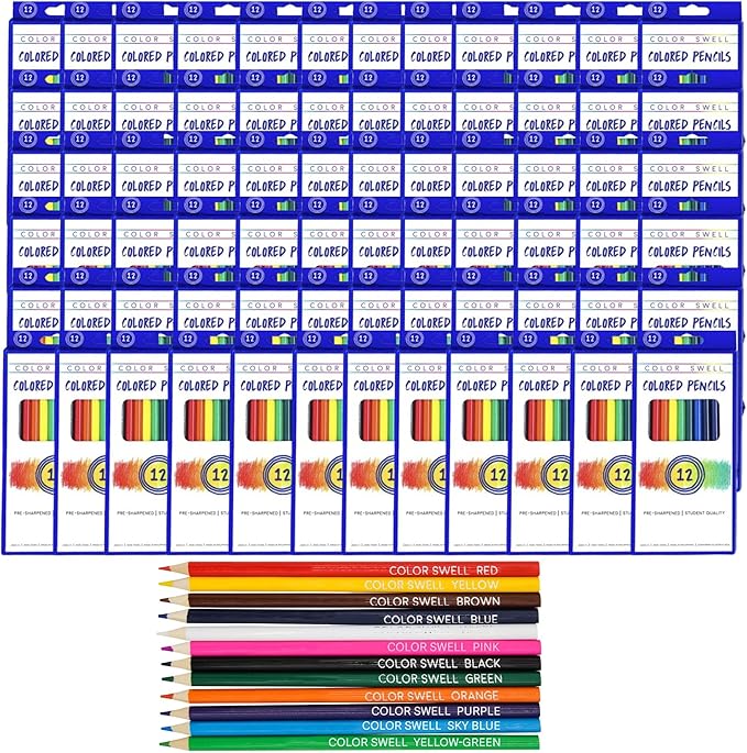 Color Swell Bulk Colored Pencil Packs 60 Sets 12 Count Assorted Vibrant Pre-Sharpened Colors 720 Total Perfect for Kids, Teachers and Classrooms-DeskLoop Office