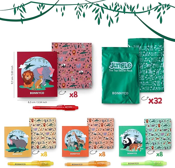 BONNYCO Invisible Ink Pen and Notebook Pack 32 Safari Party Favors for Kids Magic Spy Pen Goodie Bags Stuffers for Kids | Jungle Goody Bag Stuffers Return Gifts Birthday, Classroom Prizes Students-DeskLoop Office