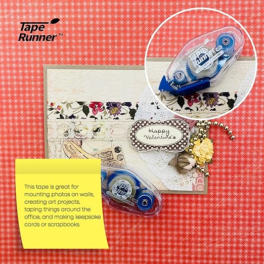 Tape Runner - Double Sided Adhesive with Dispenser Roller Included - Acid Free, Sticky, Clear & Transparent - Ideal for Scrapbooking, Crafts & More - Mini (197 inches per Cartridge), 20 Cartridges-DeskLoop Office
