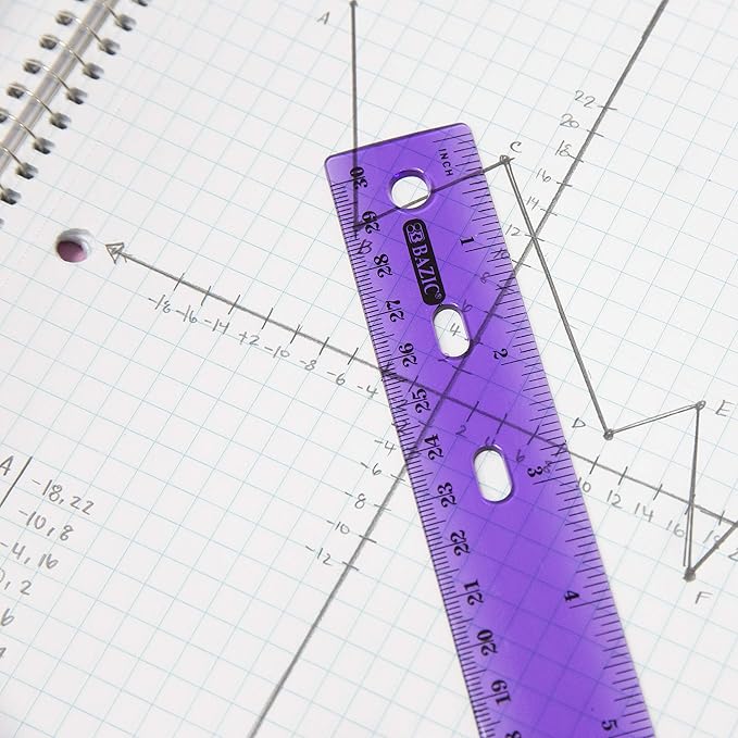 BAZIC Jeweltones Color Plastic Ruler 12" (30cm), Inches Centimeter Metric Measuring Drafting Rulers, for Students School Supplies (4/Pack), 2-Packs-DeskLoop Office