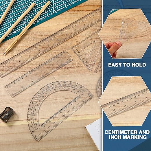 Tenare 72 Pcs Plastic Clear Math Set Includes Protractor Triangle Rulers 12 Inch 6 Inch Straight Geometry Math Transparent Ruler Measuring Tool for School Office Home Supplies-DeskLoop Office