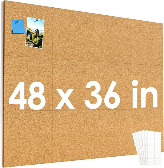 MaxGear Large Cork Board for Wall 48" x 36", 12 Pack Cork Board Tiles with 40 Pushpins & Safe Removable Adhesive Tabs, 12" x 12" Corkboards for Office, School & Home-DeskLoop Office