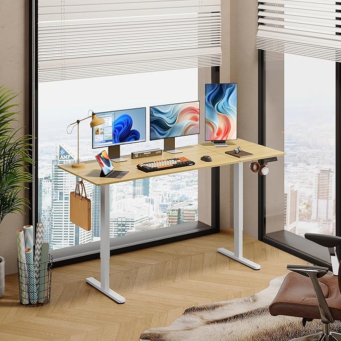 DEVAISE 71 Inch Electric Standing Desk, 3 Adjustable Height Stand up Desk for Home Office, Ergonomic Sit to Stand Desk with LED Touchscreen, Headphone Hook, 3 Memory Preset Computer Desk (Maple)-DeskLoop Office