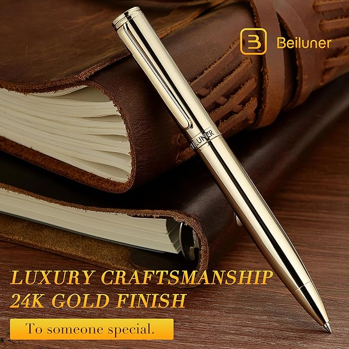 BEILUNER Gold Gel Pen, Stunning Luxury Pens with 24K Gold Plating, Black Ink Refill, Executive Gift Set for Family & Friends, Writing, Fancy, Office, Retractable, Graduation Gifts, Nice Designer Pens-DeskLoop Office