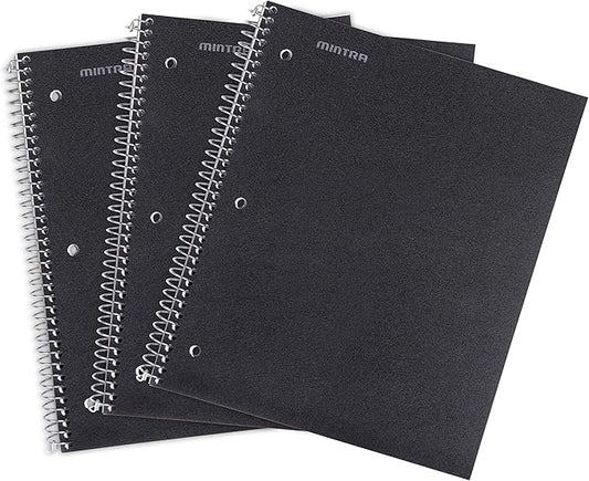Mintra Office Durable Spiral Notebooks, 1 Subject, (Black, Wide Ruled 3 Pack), 100 Sheets, Poly Pocket, Moisture Resistant Cover, Strong Chipboard back, For School, Office, Business-DeskLoop Office