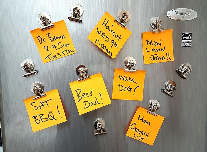 Mini Silver Refrigerator Magnet Hook Clips for Holding Photographs, Holding Business Cards, Office Organizing, Memo Note Clips (12)-DeskLoop Office