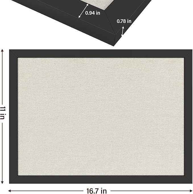 Cork Board Bulletin Board 16.7" x 11", 2-Pack Small Linen Corkboards with Frame for Walls, Cute Picture Display Pin Board Vision Board for Room School Office Bedroom 25 Pushpins Vintage Black-DeskLoop Office