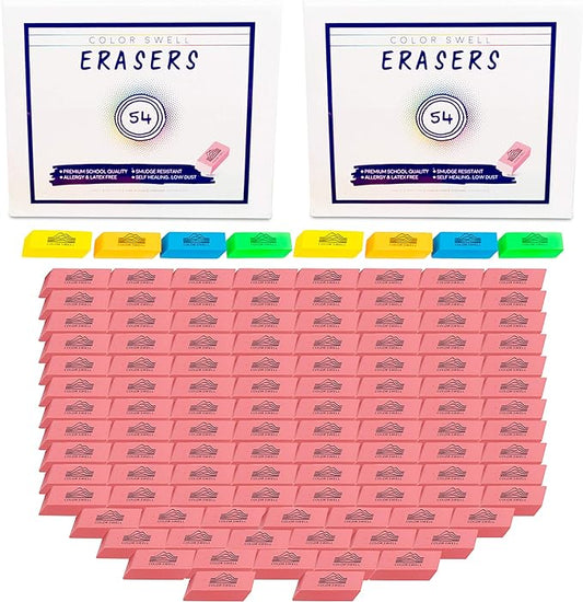 Color Swell Bulk Pink Erasers - 108 Pack of Neon and Pink Erasers - Perfect for Offices, Classroom, Kids, Students, Families, and Donations-DeskLoop Office