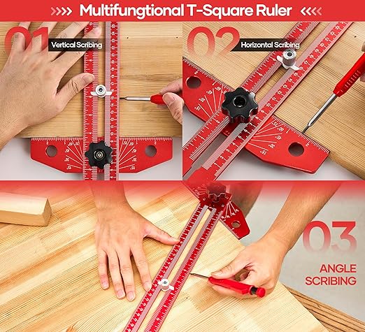 Saker Woodworking Scriber Marking Line Ruler, Adjustable Aluminum Alloy Sliding T-Square Ruler,Precision Line Drawing aid Ruler with Angle Adjustment Scale-DeskLoop Office