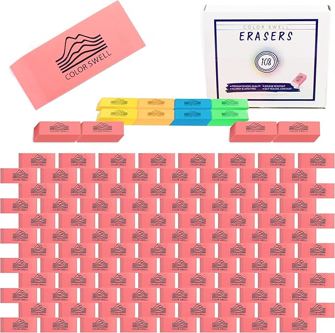 Color Swell Bulk Pink Erasers - 108 Pack of Neon and Pink Erasers - Perfect for Offices, Classroom, Kids, Students, Families, and Donations-DeskLoop Office