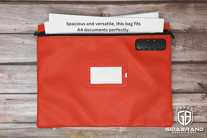 Red Notary Bag with Lock | 14x11 inch | Zipper Document Bag | Locking Case for Notary Kit, Stamp, Embosser, Ink Pad, and Valuables-DeskLoop Office