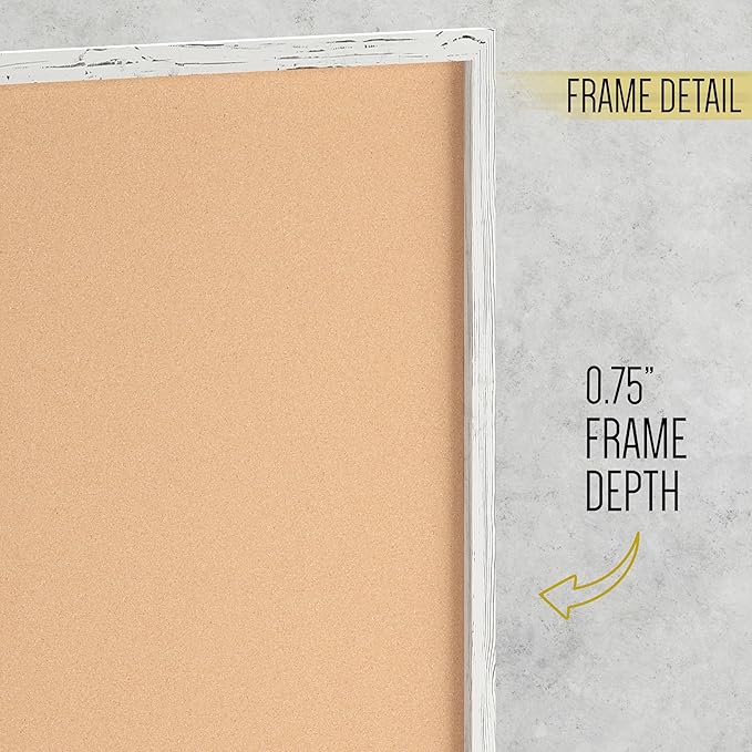 HBCY Creations Wall Mount Whitewashed Cork Board - 24" W x 36" H - 6 Wooden Push Pins - Solid Pine Wood Frame - for Kitchen, Classrooms, Restaurant Menus and More!-DeskLoop Office