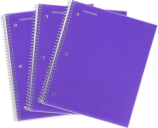 Mintra Office Durable Spiral Notebooks, 1 Subject, (Purple, College Ruled 3 Pack), 100 Sheets, Poly Pocket, Moisture Resistant Cover, Strong Chipboard back, For School, Office, Business-DeskLoop Office