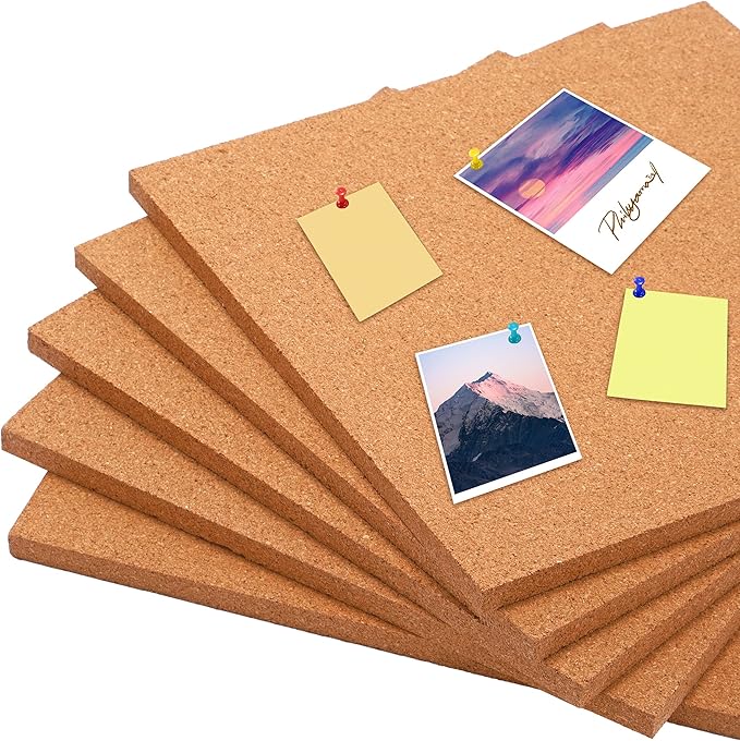 SUNGIFT Cork Boards for Walls - 12" x 12" Corkboard Squares, 1/2" Thick Cork Board Tiles, 6 Pack Wall Bulletin Board with 50 Push Pins for Office, Home Decor-DeskLoop Office