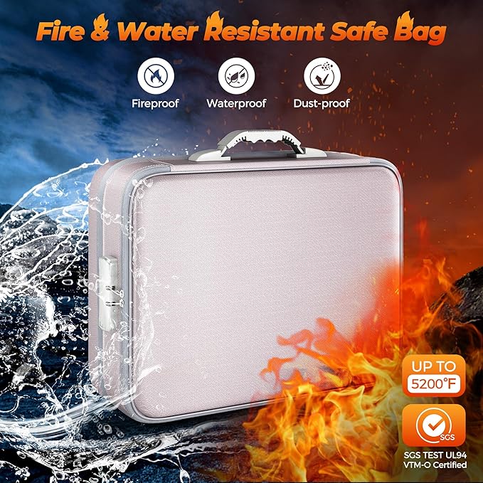 Nacial 5200℉ Fireproof Document Box with Lock, Expandable Document Organizer, Heat Insulated Fireproof Waterproof Box for File Storage, Portable Sturdy Handle for Important Documents Home Travel-DeskLoop Office
