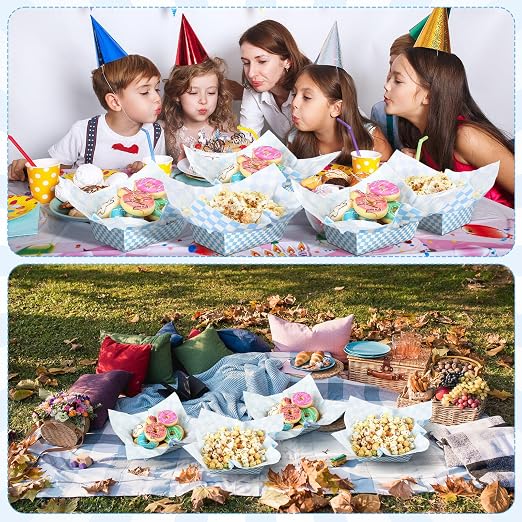 Geosar 100 Pcs Gingham Party Supplies Disposable Paper Food Trays Bulk - Image 7