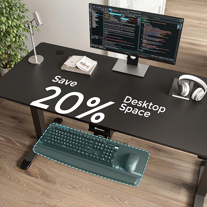 EUREKA ERGONOMIC Keyboard Tray Height Adjustable, Swivel Tilt Computer Keyboard Drawer Under Desk, 25x9.13'' Sliding Keyboard & Mouse Platform with Mouse Pad for Typing, Black-DeskLoop Office