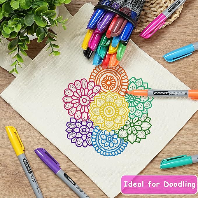 Permanent Markers Bulk, 144 Pack Permanent Marker Set, 12 Assorted Colors, Fine Point Tip, Fast Dry, Waterproof, work on Plastic, Glass, Metal, Wood and Stone, Perfect for School, Office, Home-DeskLoop Office