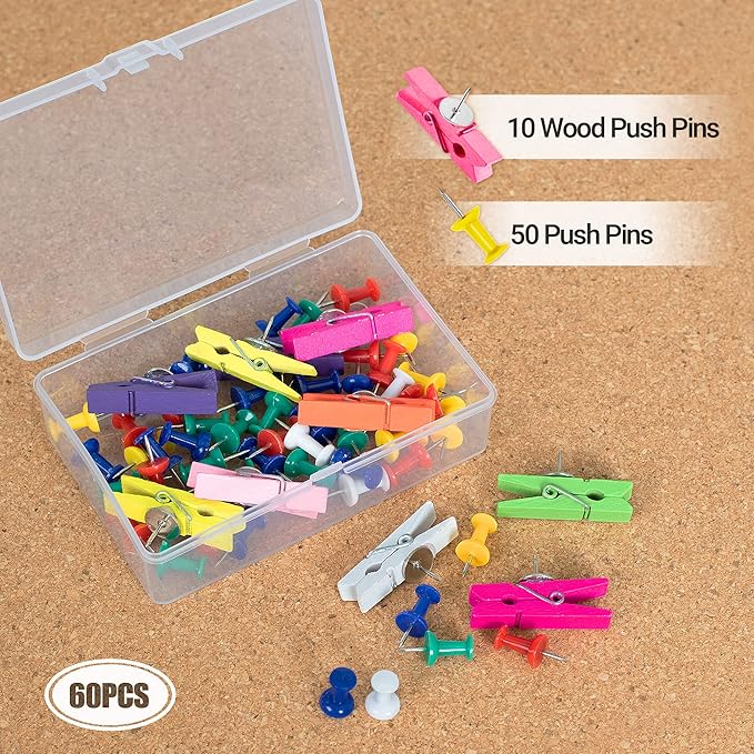 AKTOP Cork Board Bulletin Board 12x12, 1/2" Thick Cork Board Tiles 6 Pack, Small Square Pin Board for Wall, Self Adhesive Corkboards with 60 Push Pin Wood Clips for School, Home & Office-DeskLoop Office