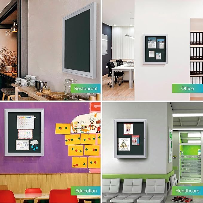 Ghent 24"x18" 1-Door Outdoor Enclosed Vinyl Bulletin Board, Shatter Resistant, with Lock, Satin Aluminum Frame - Ebony (PA12418VX-183), Made in the USA-DeskLoop Office