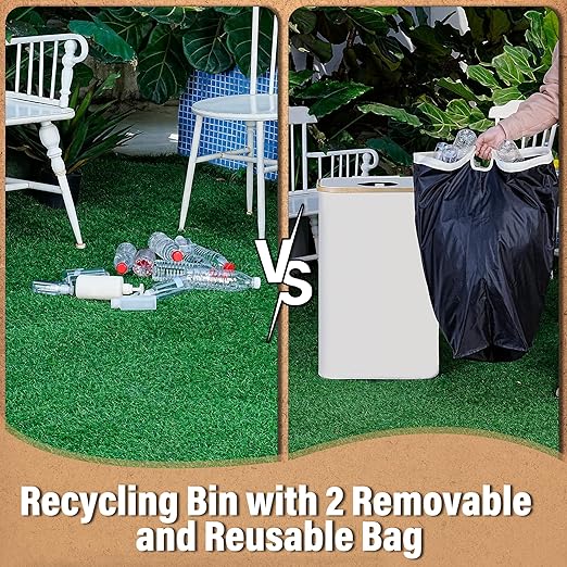 efluky Recycling Bin 100L, 26 Gallon Recycle Bins for Kitchen Indoor Outdoor Home with 2 Removeable and Reusable Inner Bag, Tall Recycle bin for Bottle Can Plastice Stickers (Beige)-DeskLoop Office