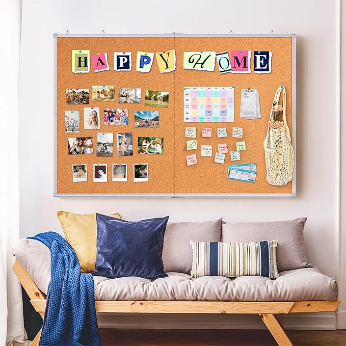 maxtek Large Cork Board 60 x 48 in, Bulletin Board for Walls, 5'x 4' Extra Aluminum Framed Corkboard, Foldable Wall Mounted Back to School Pin Memo Notice Cork Board for Office, Home Wall Display-DeskLoop Office