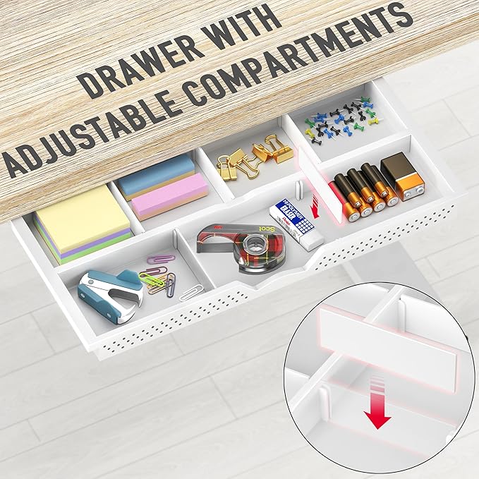 SHW 40-Inch Electric Height Adjustable Standing Desk with Drawer, Memory Preset and Cable Management Tray, Maple-DeskLoop Office