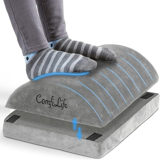 ComfiLife Foot Rest for Under Desk at Work – Adjustable Height Memory Foam Foot Stool for Under Desk, Office Chair & Gaming Chair – Ergonomic Footrest for Back & Hip Pain Relief (Gray)-DeskLoop Office
