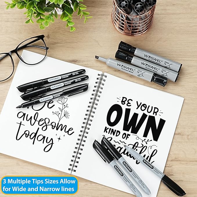 Permanent Markers 36 Variety Pack Bulk,Featuring Ultra-Fine,Chisel Tip,And Fine Tip Marker Set,Writing And Poster Black Markers,Works on Plastic,Wood,Stone,Metal and Glass for Doodling, Marking-DeskLoop Office