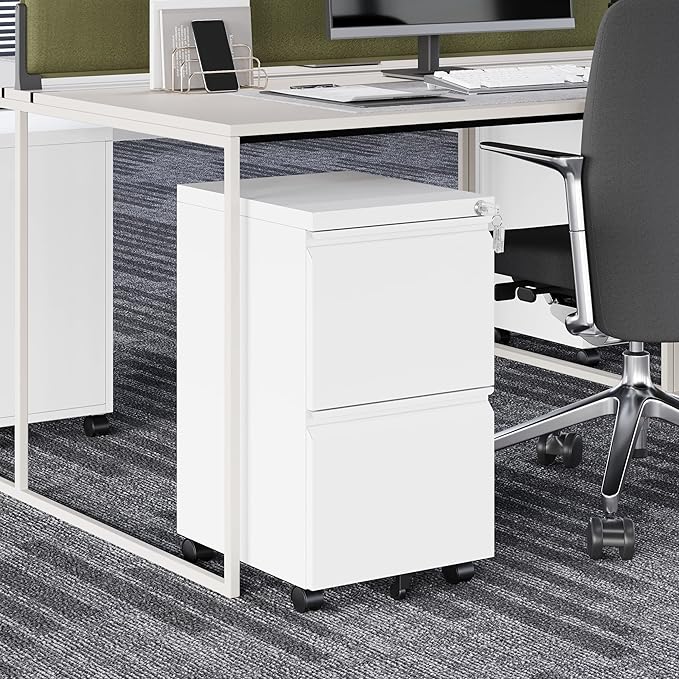 2 Drawer Vertical File Cabinet - Mobile Filling Cabinet with Lock for Legal/Letter Files - Office Storage File Cabinet with Wheels Under Desk - Assembly Required