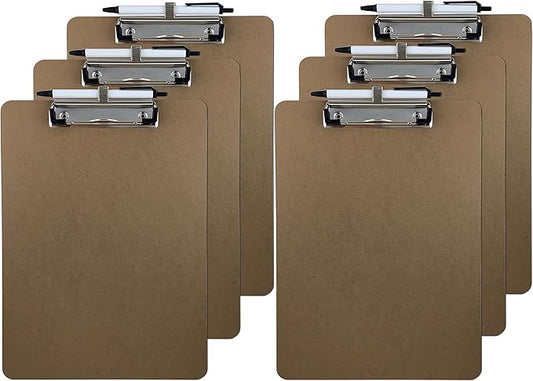 Pen Holder Clipboard, Letter Size, Low Profile Clip, Hardboard, 6-Pack (Pen Included)-DeskLoop Office