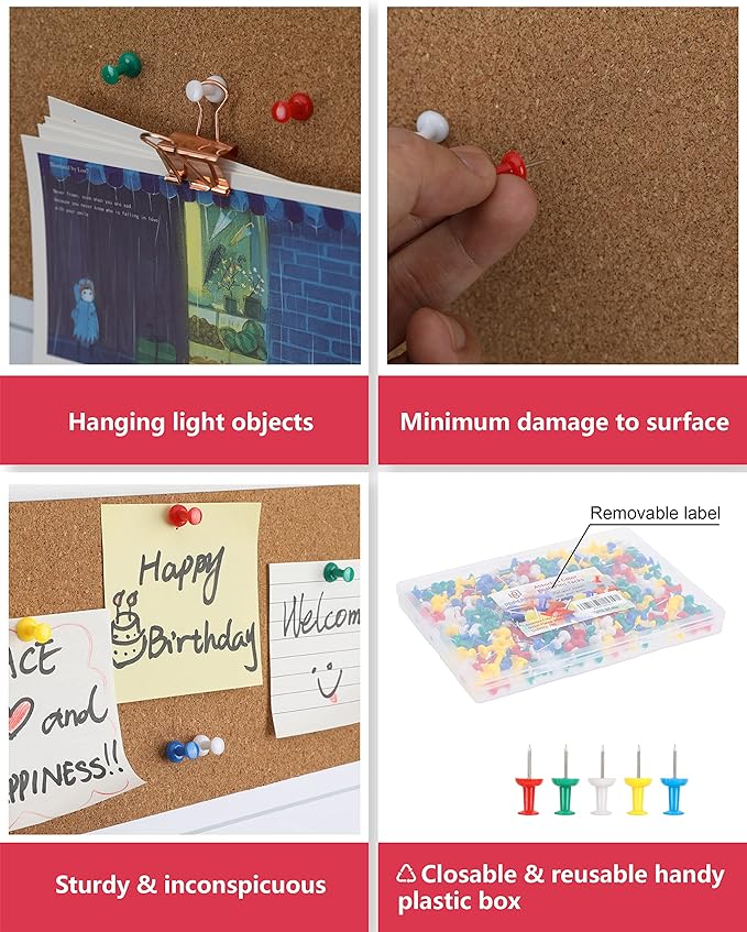 PAPERPAL 280 Assorted Color Push Pins for Cork Board, Colorful Thumb Tacks for Wall Hangings, Pushpins for Office School & Personal Use, Standard Size Push Pin Tacks-DeskLoop Office