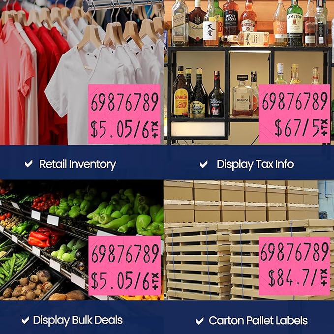 Perco Fuorescent Pink Pricing Labels for Monarch 1136 Price Gun – 3 Sleeves, 24 Rolls Value Pack - 42,000 Price Marking Labels – with Ink Rolls Included-DeskLoop Office