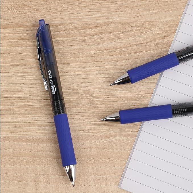 Amazon Basics Gel Pens Fine Point Smooth Writing Pens, Retractable, Blue, 0.7mm, 12 Pack-DeskLoop Office