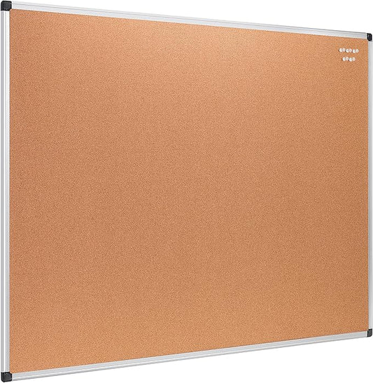 Amazon Basics Rectangular Bulletin Board, Cork Board for Wall, Vision Board for Classroom and Office, Aluminum Frame, 35" x 47", Brown-DeskLoop Office
