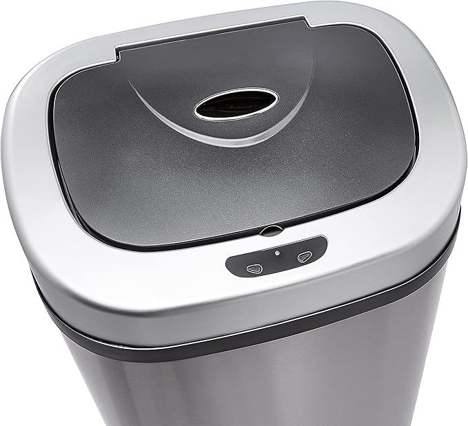 Amazon Basics Automatic Trash Can with Lid, Hands-Free, Stainless Steel, D-Shaped 80 l, 2 Bins-DeskLoop Office