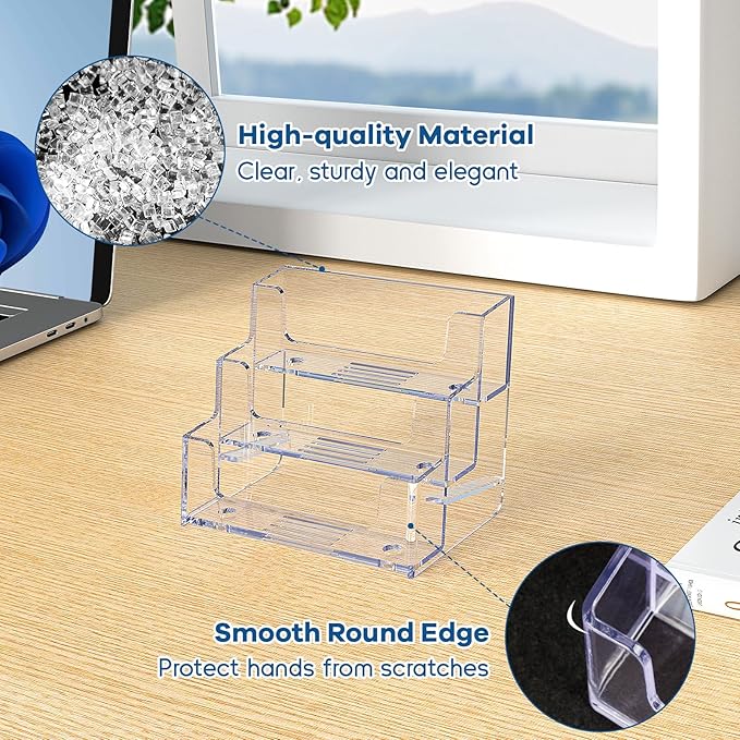 Acrylic Business Card Holder for Desk, Clear Plastic Business Card Stand with 3 Tier, Multiple Business Display Holder for Exhibition, Office and Hotel, 2 Pack-DeskLoop Office