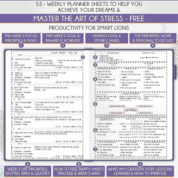 Life Planner - Undated Daily, Weekly & Monthly Planner with Budget Section | A 12 Month Journey to Increase Productivity & Happiness | Life Organizer & Gratitude Journal - Horizontal Format-DeskLoop Office