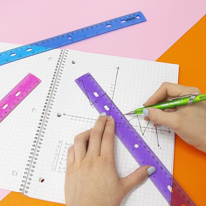 BAZIC Jeweltones Color Plastic Ruler 12" (30cm), Inches Centimeter Metric Measuring Drafting Rulers, for Students School Supplies (4/Pack), 1-Pack-DeskLoop Office