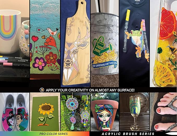 22 Flexible Brush Tip Acrylic Paint Pens Markers Set 1-7mm Line for Rock Painting, Brush Lettering, Glass, Mugs, Wood, Metal, Canvas, Fabric, Plastic. Non Toxic Waterbased Quick Drying Assorted Blue-DeskLoop Office