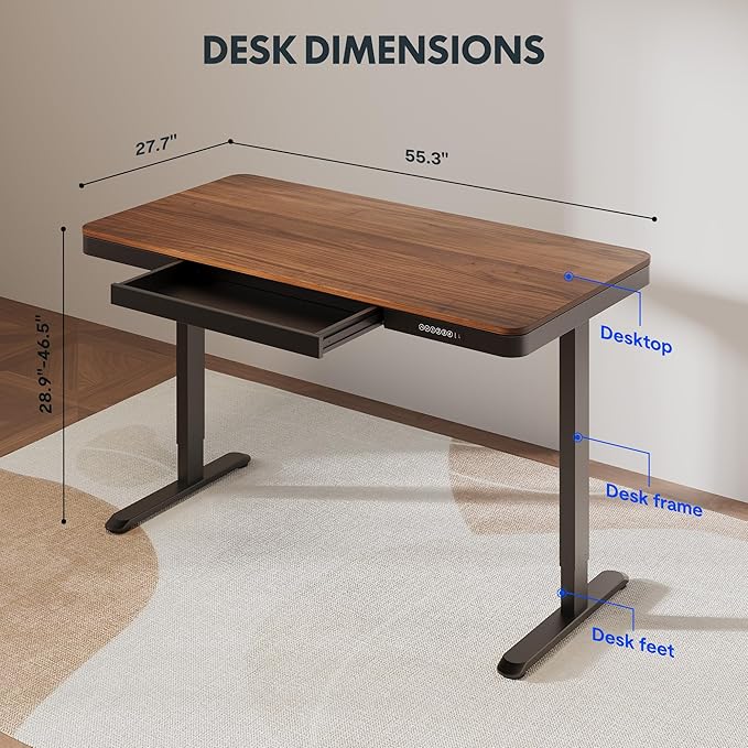 FLEXISPOT Comhar 55" Electric Standing Desk with Drawers, Quick Assembly Home Office Sit Stand Desk with Storage & USB Charging, Computer Workstation for Home Office (55" Wood, Dark Walnut/Black)-DeskLoop Office