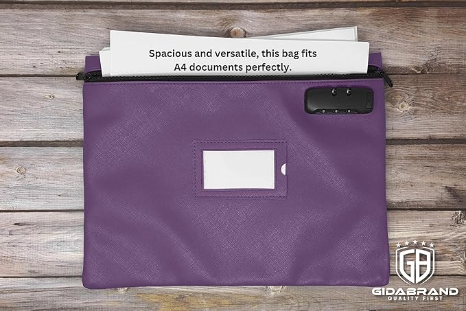 Notary Bag with Lock | 14x11 inch | Purple | Zipper Notary Supplies Bag | Locking Notary Bag for Notary Kit, Stamp, Embosser, Ink Pad, and Valuables | Locking Document Bag | Journal Carrying Case-DeskLoop Office