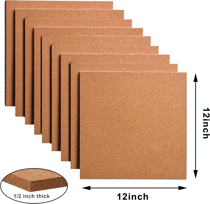 SUNGIFT Cork Board 12"x12" - 1/2" Thick Square Bulletin Boards 9 Pack Cork Tiles with 100 PCS Push Pins Mini Wall Self-Adhesive Corkboards Tiles for Wall-DeskLoop Office