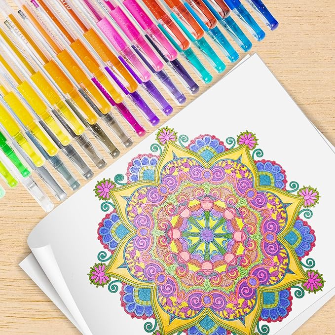 Glitter Gel Pens for Coloring Book,72 Color Gel Pens Set including 36 Color Gel Pen with 36 Refills,40% More Ink Colored Gel Pens for Drawing, Doodling, Scrapbook, Journaling-DeskLoop Office