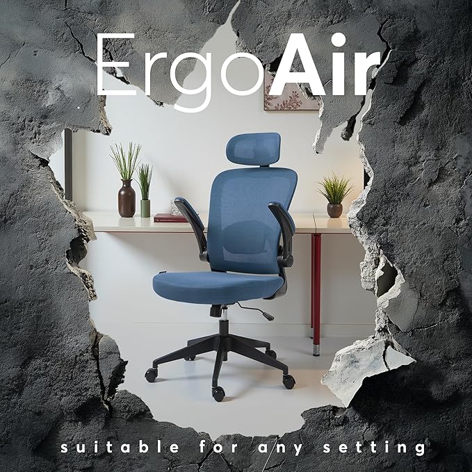 Oline ErgoAir Ergonomic Office Chair – Adjustable Lumbar Support, Flip-Up Armrests, Mesh Computer Desk Chair, Swivel Rolling Executive Gaming Chair for Home & Office (Navy Blue)-DeskLoop Office