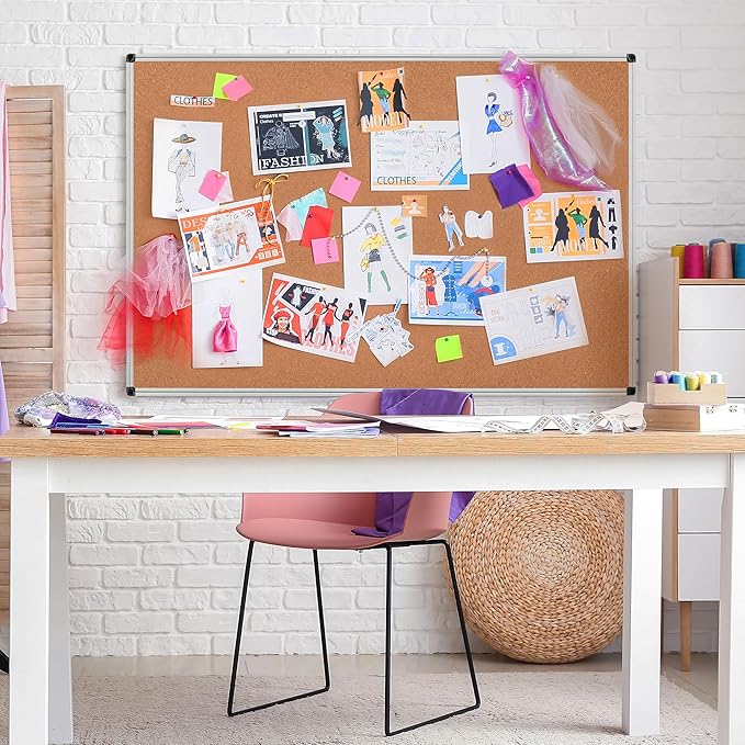 Board2by Extra Large Cork Bulletin Board 60" X 36", Silver Aluminum Framed 5'x3' Corkboard for Wall, Wall Mounted Notice Pin Board with 18 Push Pins for School, Home & Office-DeskLoop Office