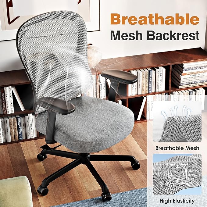 ELABEST Ergonomic Office Chair,Home Desk Chair with Mesh Back,Adjustable Lumbar Support,Built-in Springs Wide Seat,Executive Task Chair with 3-D Big Armrests,Tilt Function,Computer Desk Chair (Grey)-DeskLoop Office