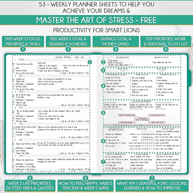 Life Planner - Undated Daily, Weekly & Monthly Planner with Budget Section | A 12 Month Journey to Increase Productivity & Happiness | Life Organizer & Gratitude Journal - Horizontal Format-DeskLoop Office
