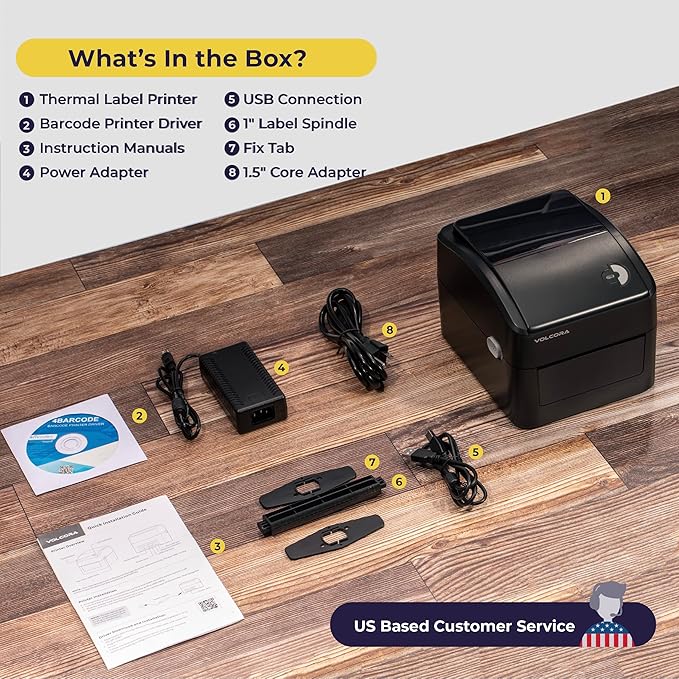 Volcora Thermal Label Printer with Ethernet/USB - Desktop 4x6 Shipping Label Printer, Compatible with Windows, Linux, Mac - Ideal for Small Business, Inkless Printer for Shipping Packages (Black)-DeskLoop Office